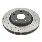 DBA 4000 Series drilled and slotted front rotor with black hat for Nissan 370Z and Infiniti G37 Sport – premium brake upgrade
