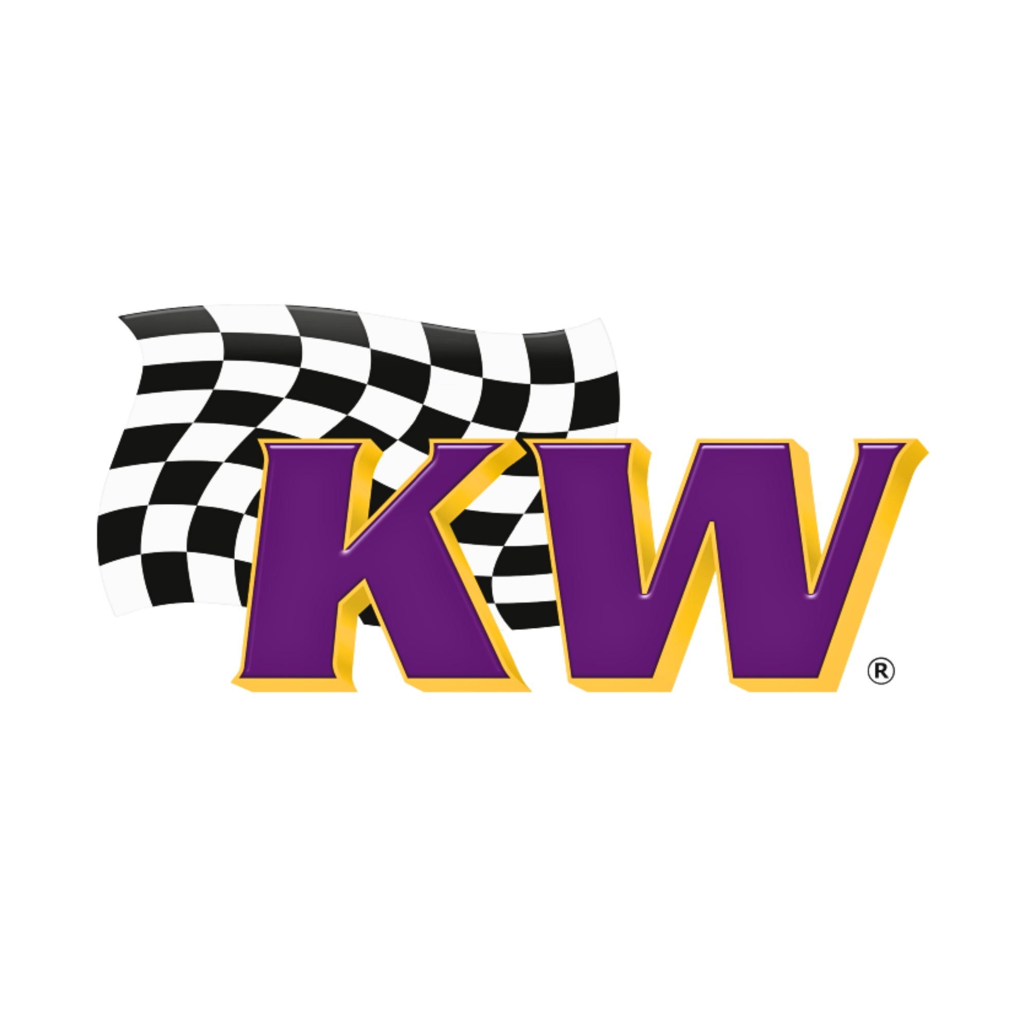 Logo with 'KW' letters and checkered flag on a white background