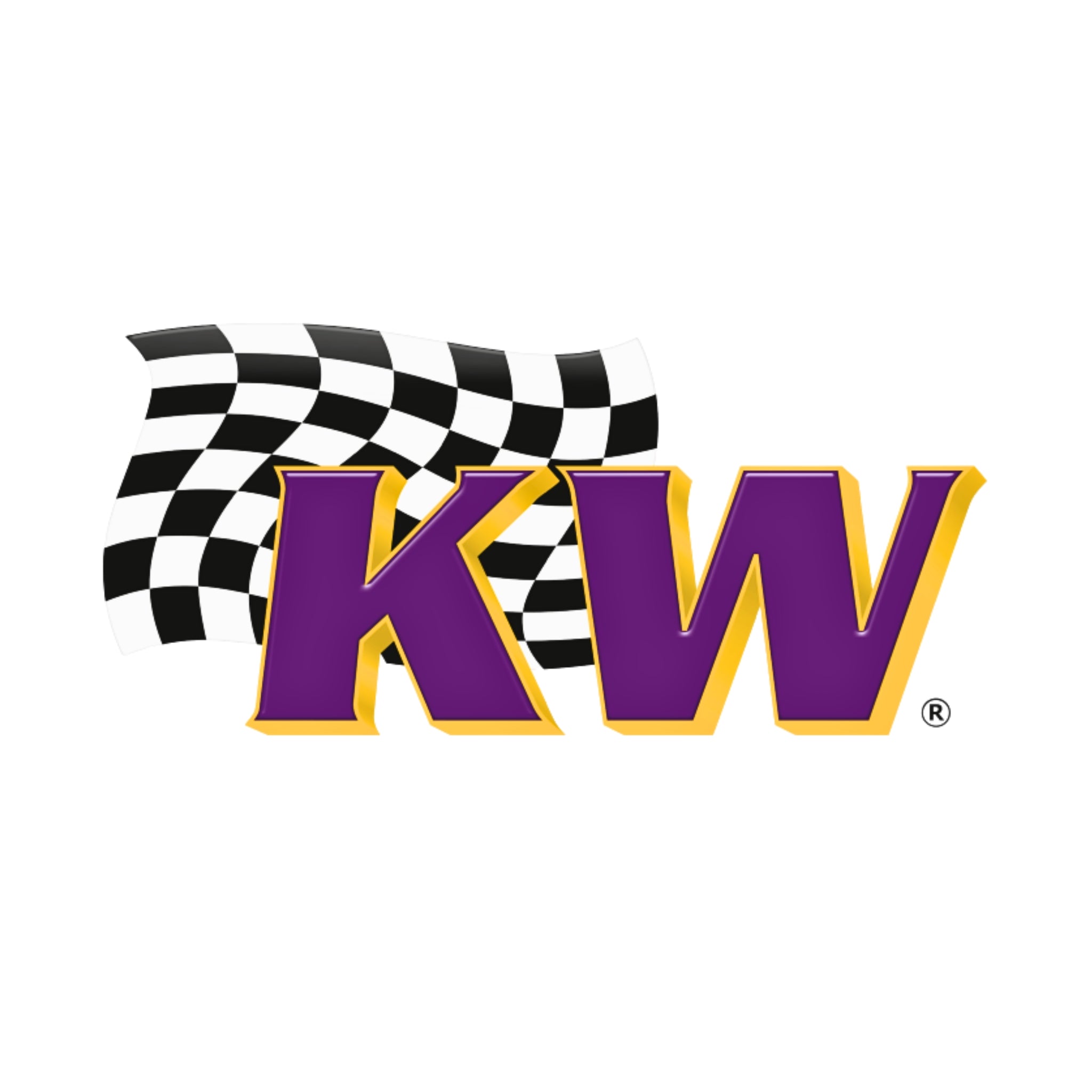 Logo with 'KW' letters and checkered flag on a white background