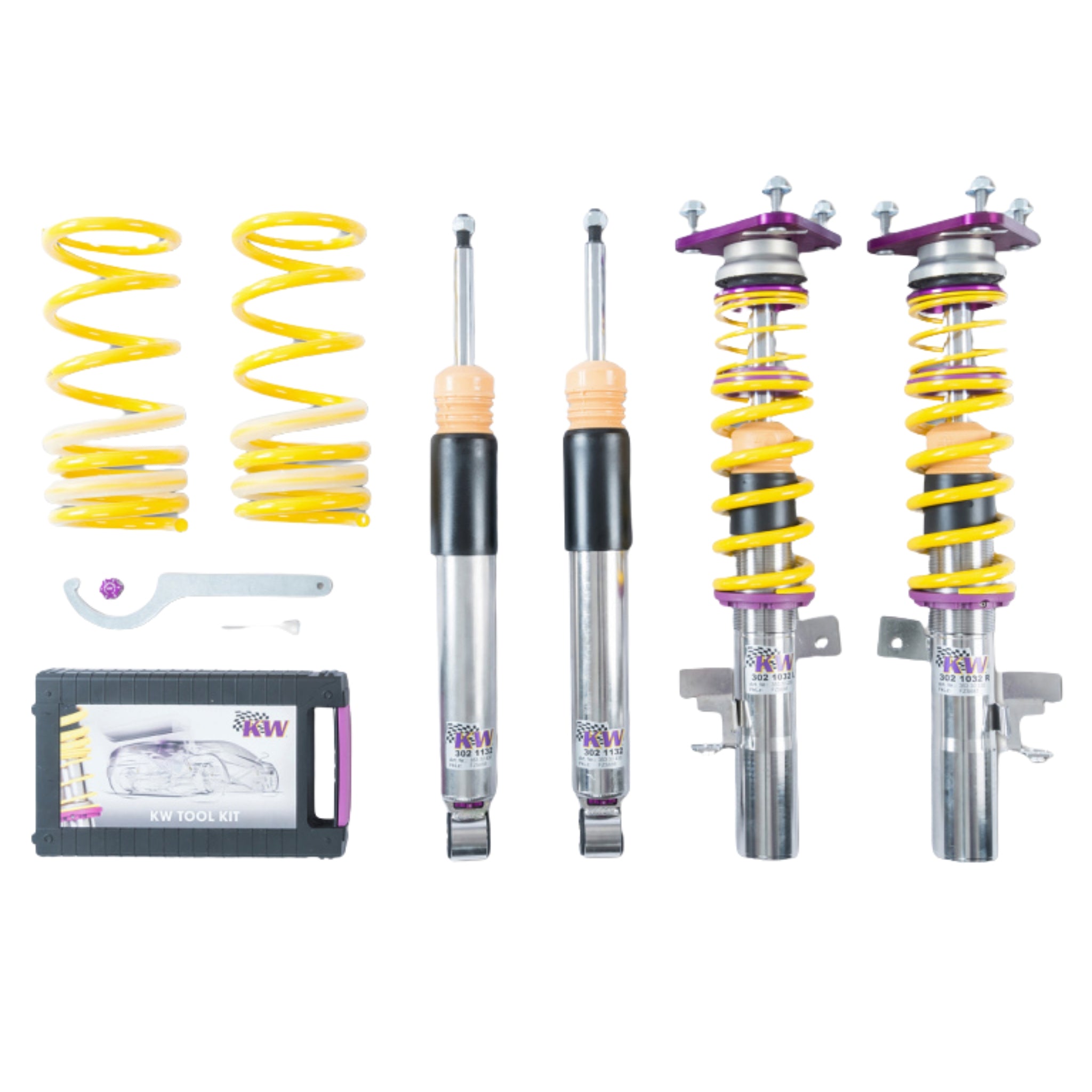 Mitsubishi KW Car suspension components including springs and shock absorbers on a white background
