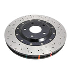 DBA 5000 Series front rotor for Evo 5/6/7/8 and 06–08 Evo 9 – drilled, slotted, with black hat
