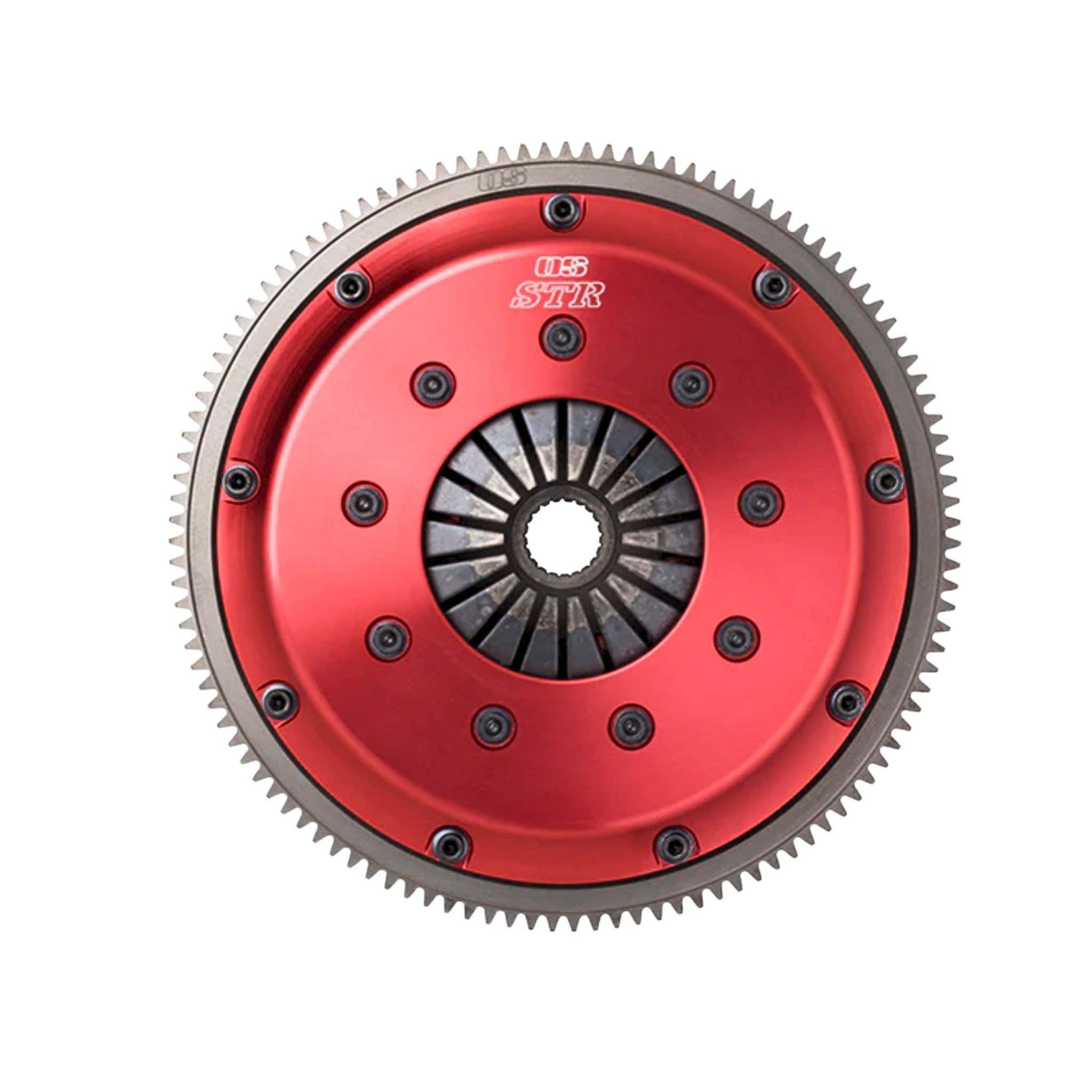 Red and gray clutch disc with OS Giken  branding on a white background 240sx