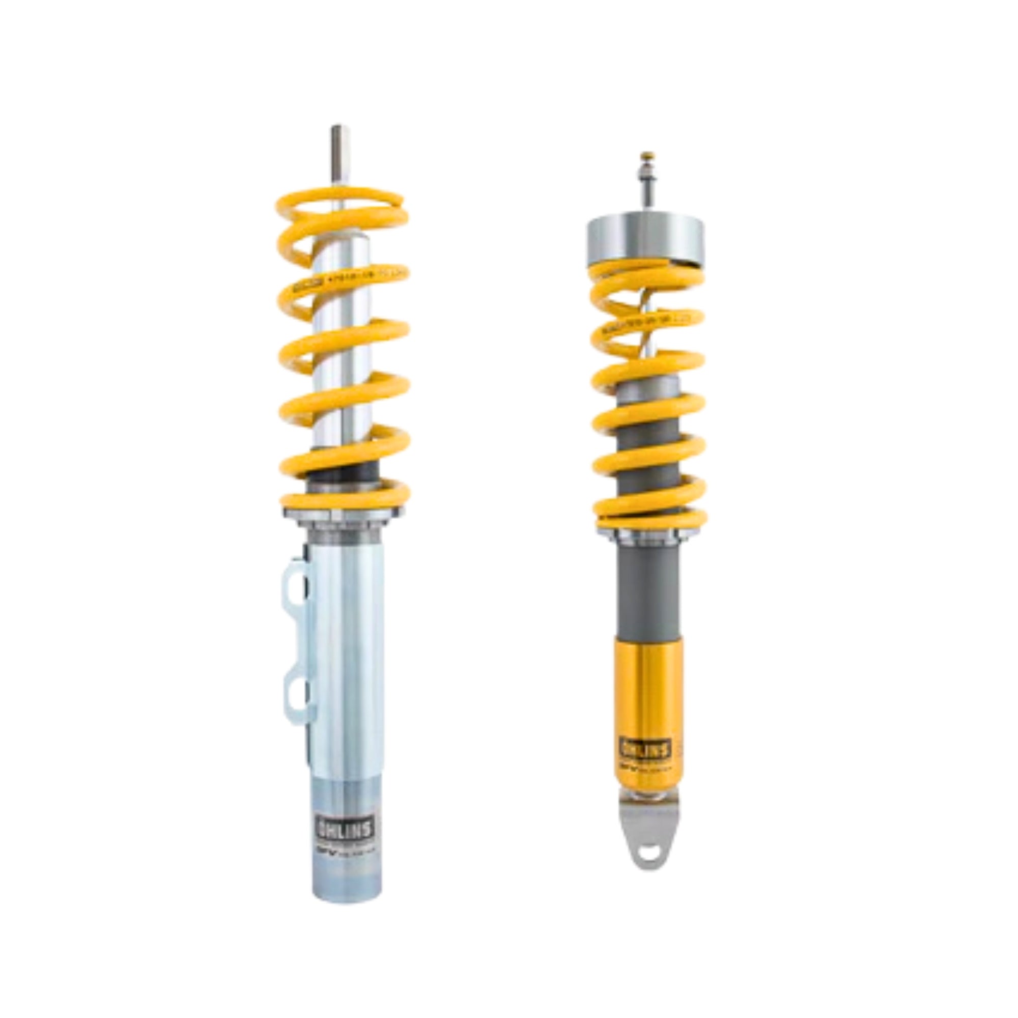 Carrera Ohlins Two shock absorbers with yellow springs on a white background