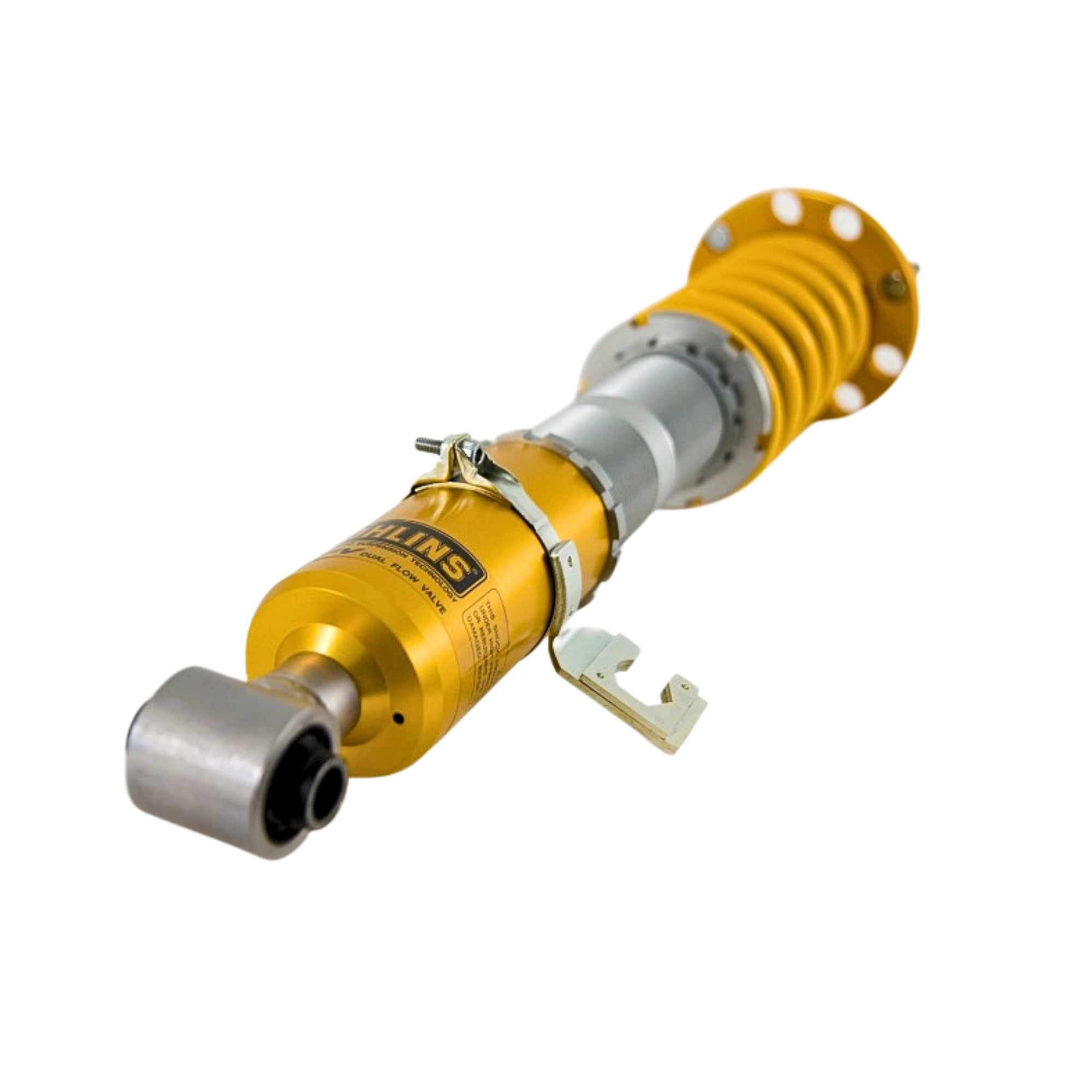 Ohlins Yellow shock absorber on a white background