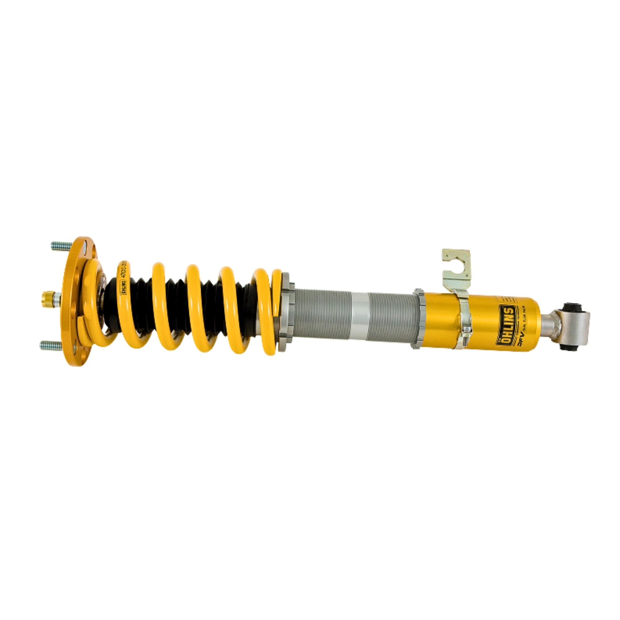 Ohlins Yellow shock absorber on a white background