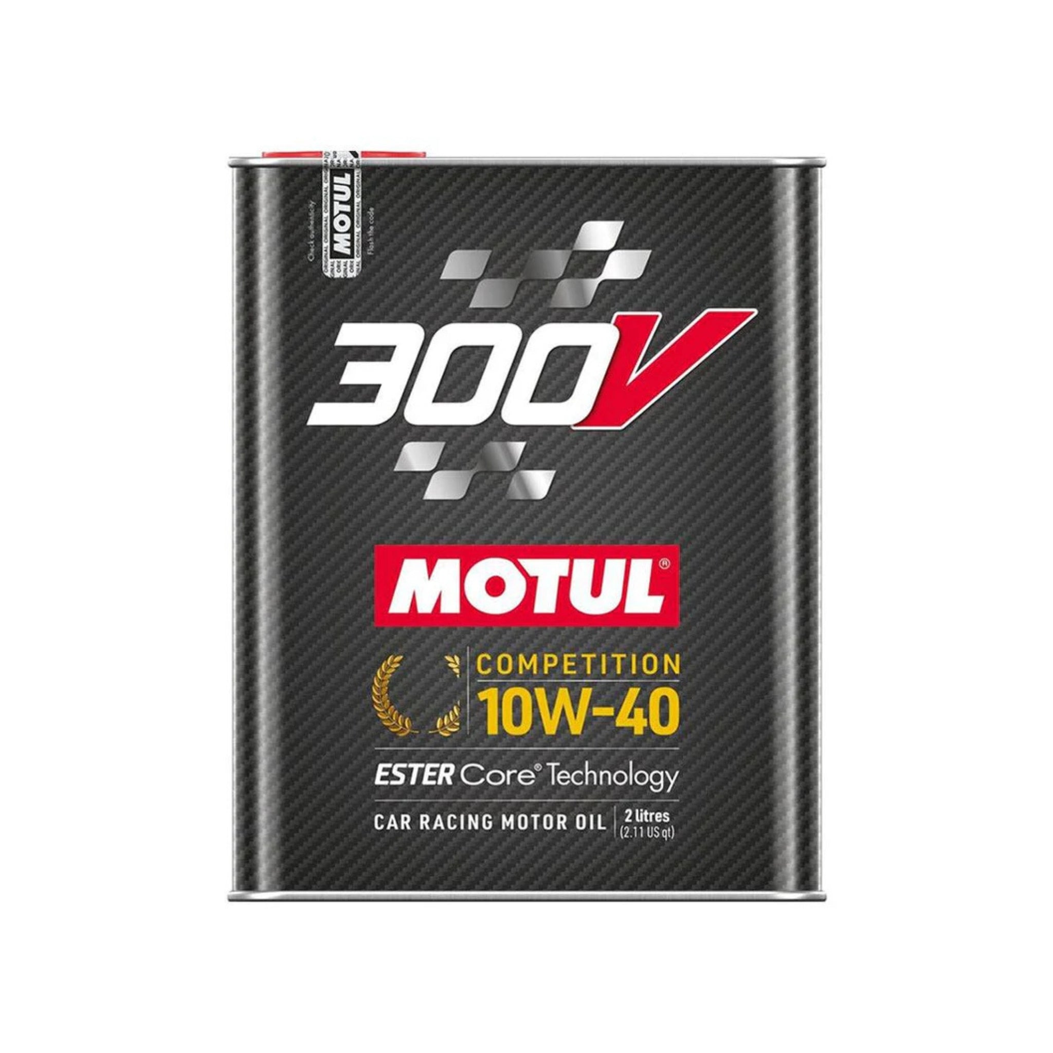 Motul 300V oil can on a white background
