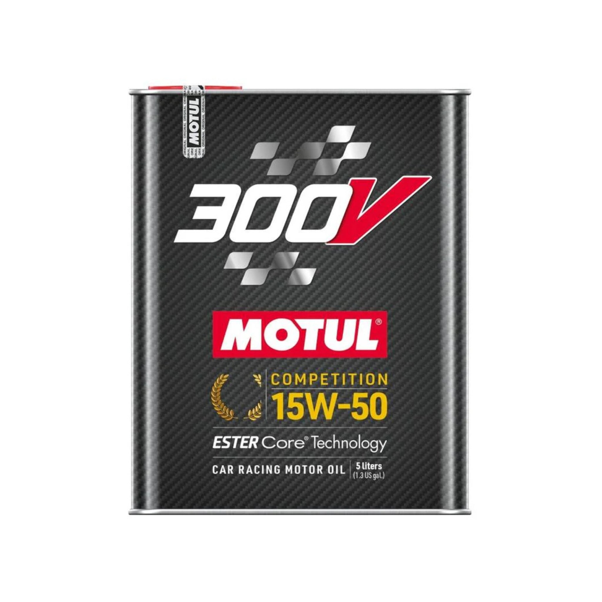 Motul 300V motor oil can on a white background