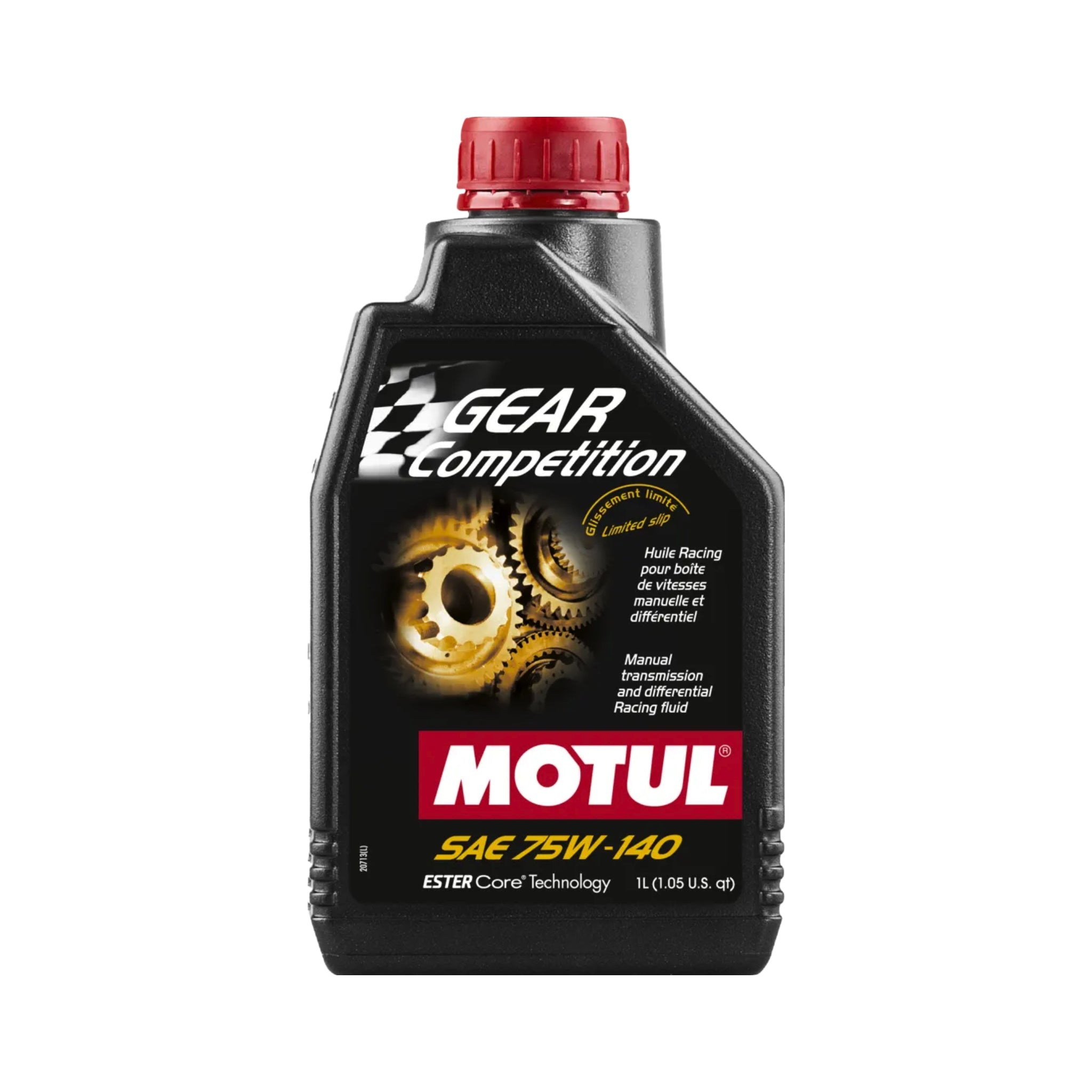 Motul gear competition oil bottle on a white background