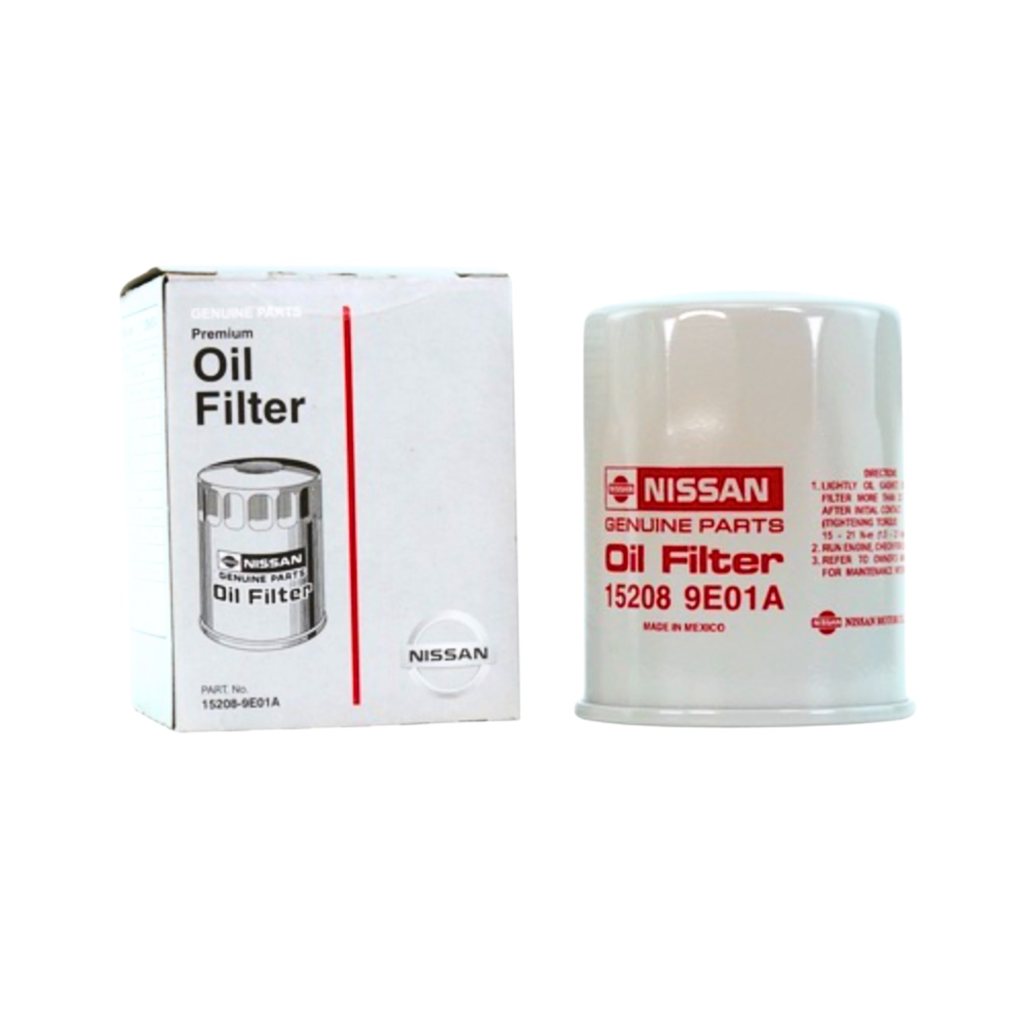 Nissan oil filter and its packaging on a white background