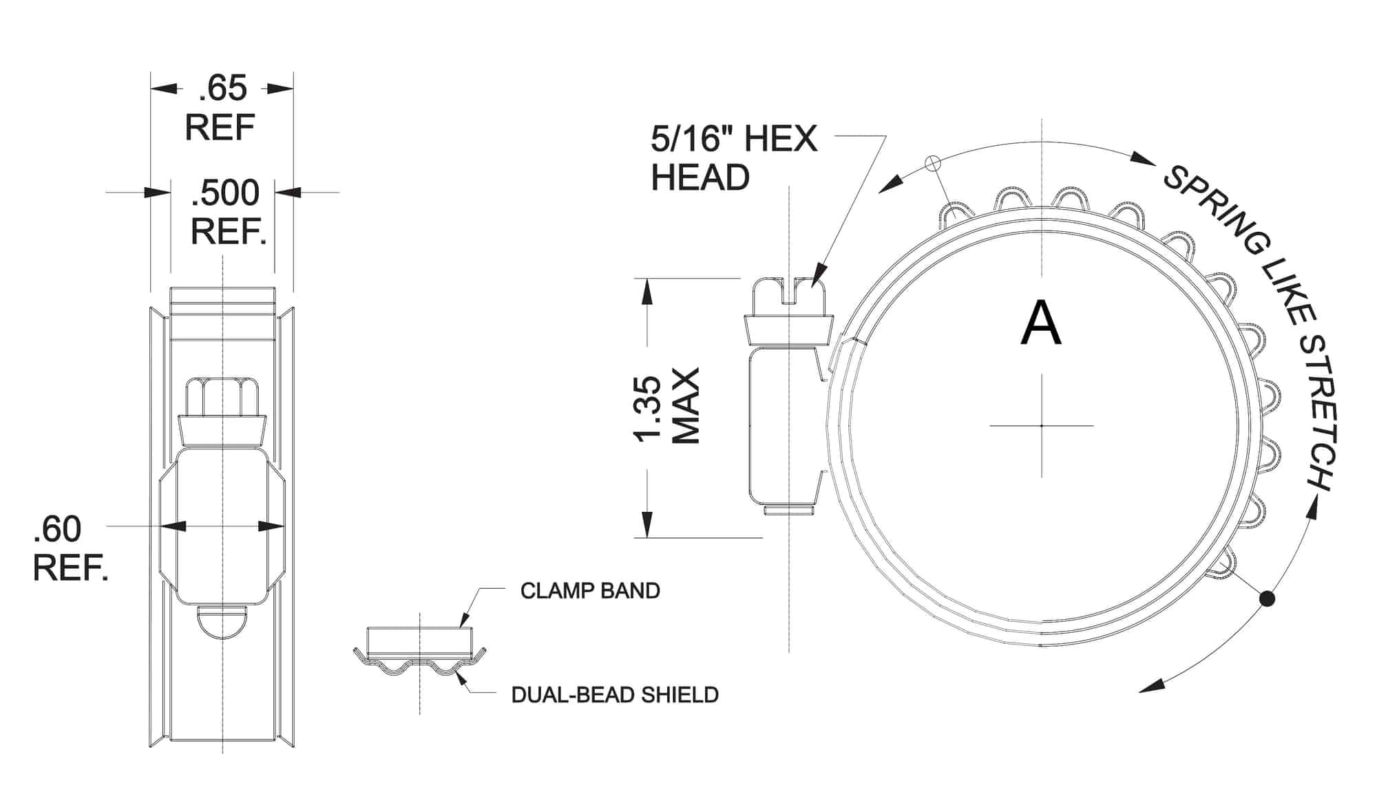 Technical drawing of a mechanical component with dimensions and labels