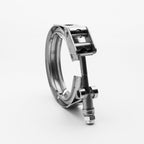 Metallic clamp on a white background