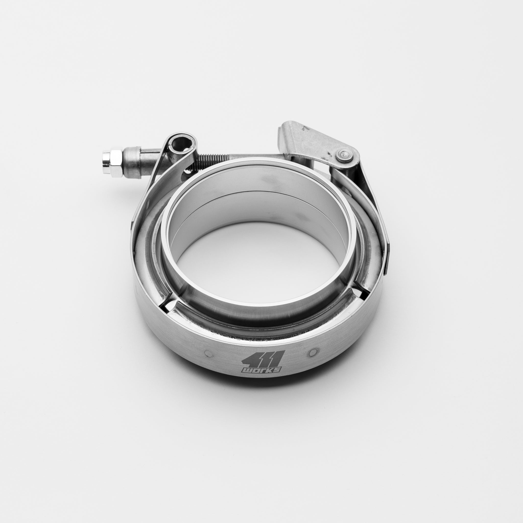 Metallic clamp on a white background