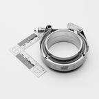 Metallic clamp with measurement scale on a white background