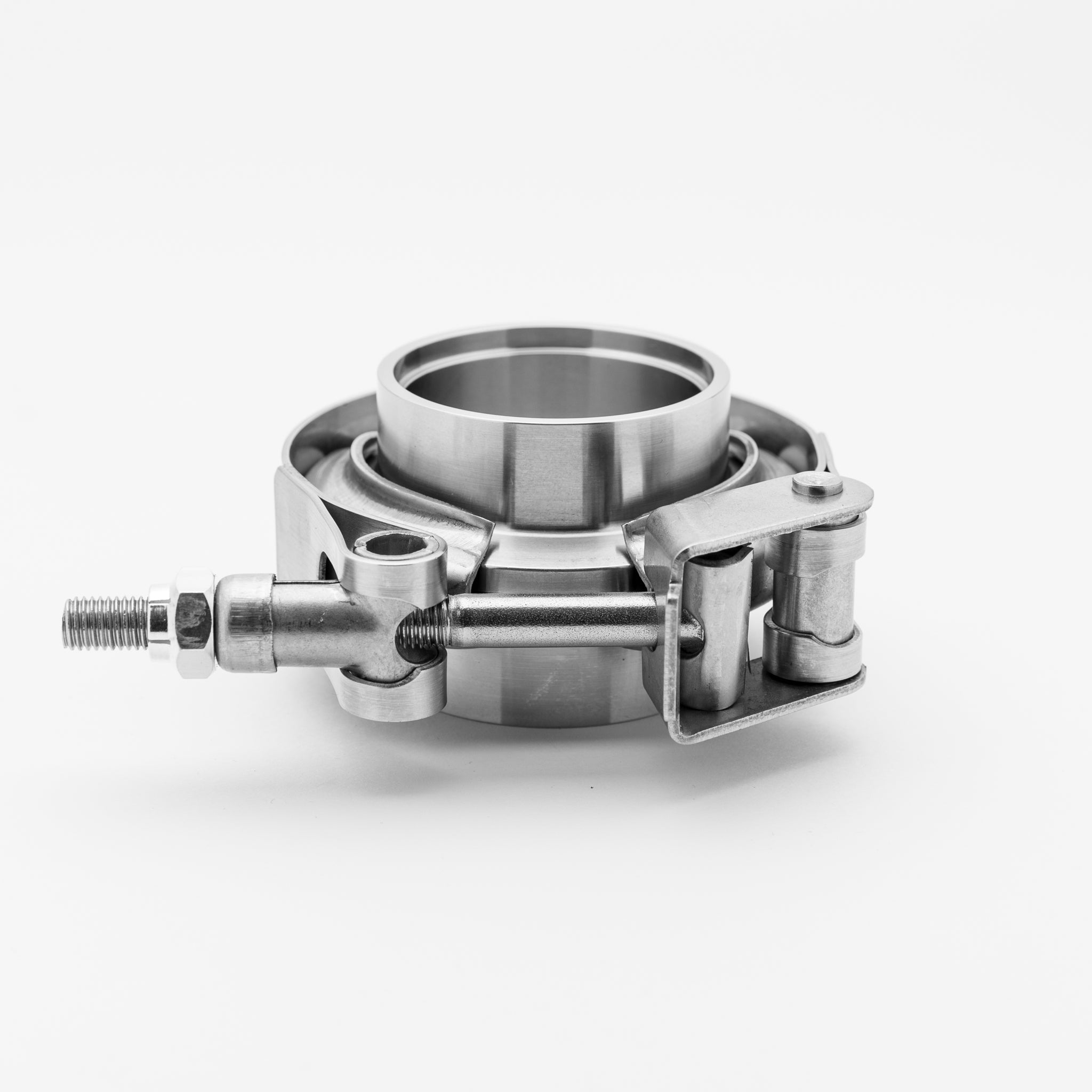 Metallic clamp on a white background