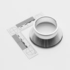 Metallic cone-shaped object with a circular opening on a white background