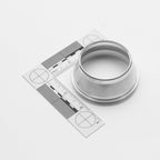 Metallic transition with a circular opening on a white background