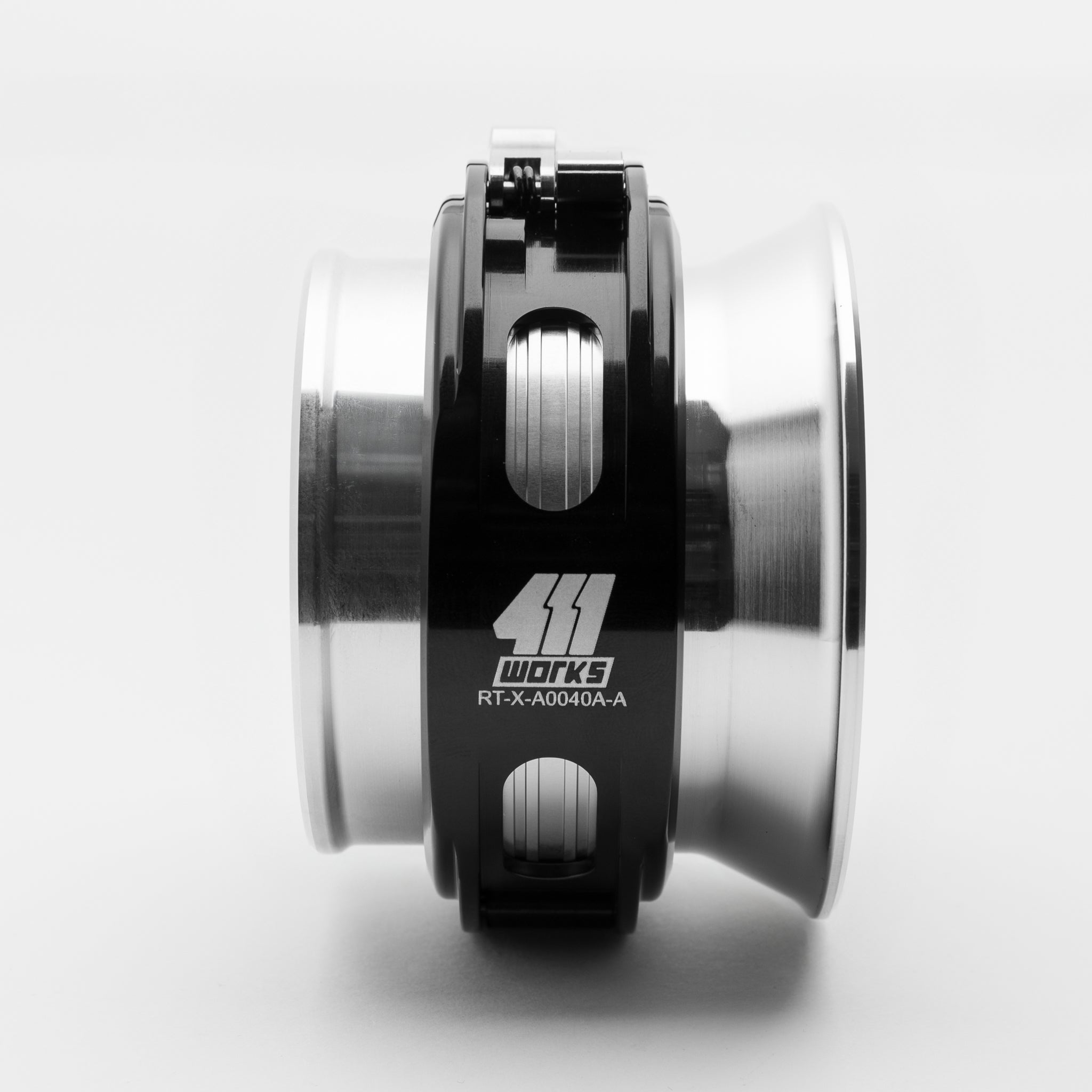 Metallic mechanical component with '411 Works' branding on a white background