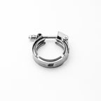 Metallic clamp with a brand logo on a white background