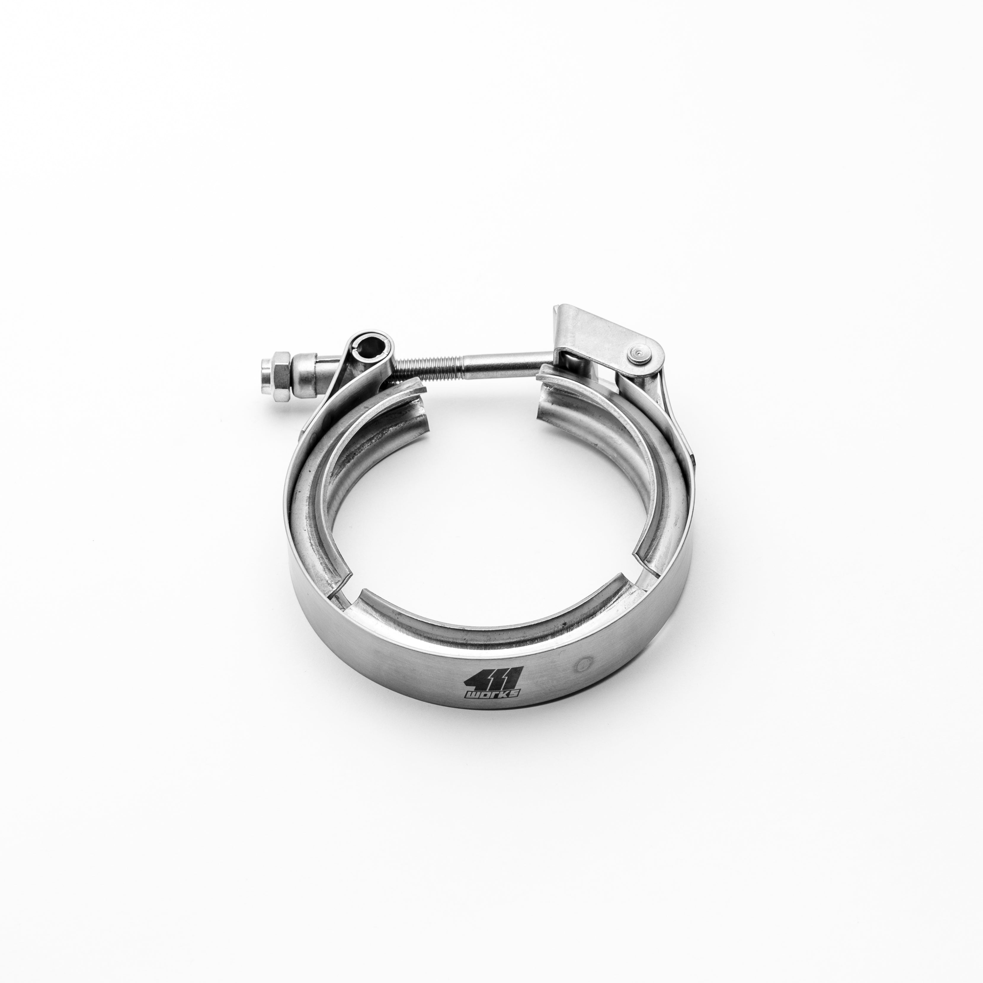 Metallic clamp on a white background