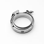 Metallic clamp with a brand logo on a white background