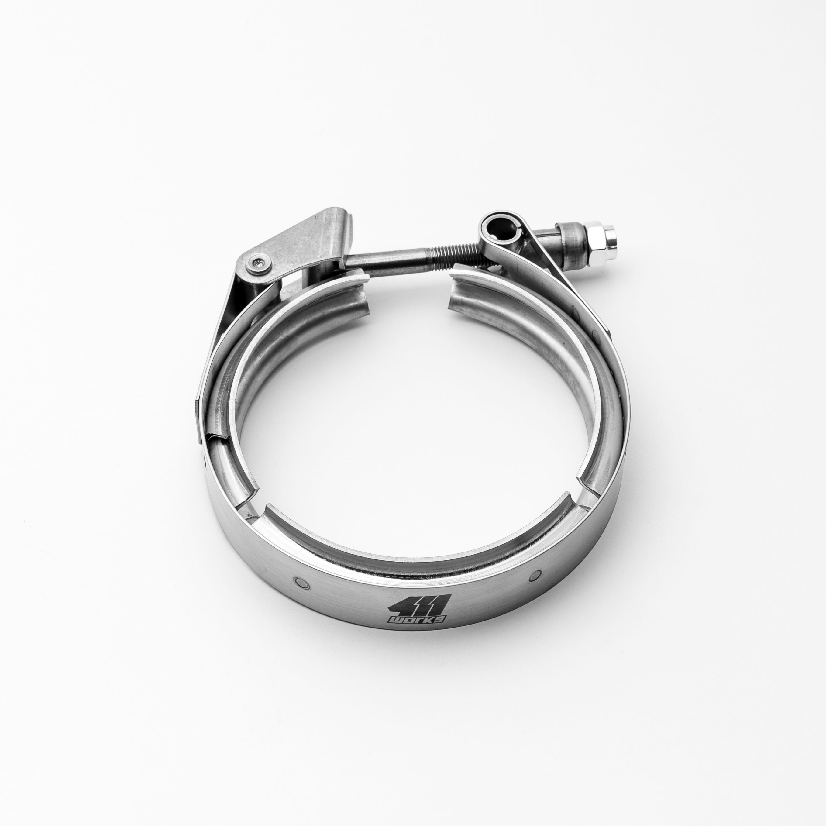 Metallic clamp on a white background