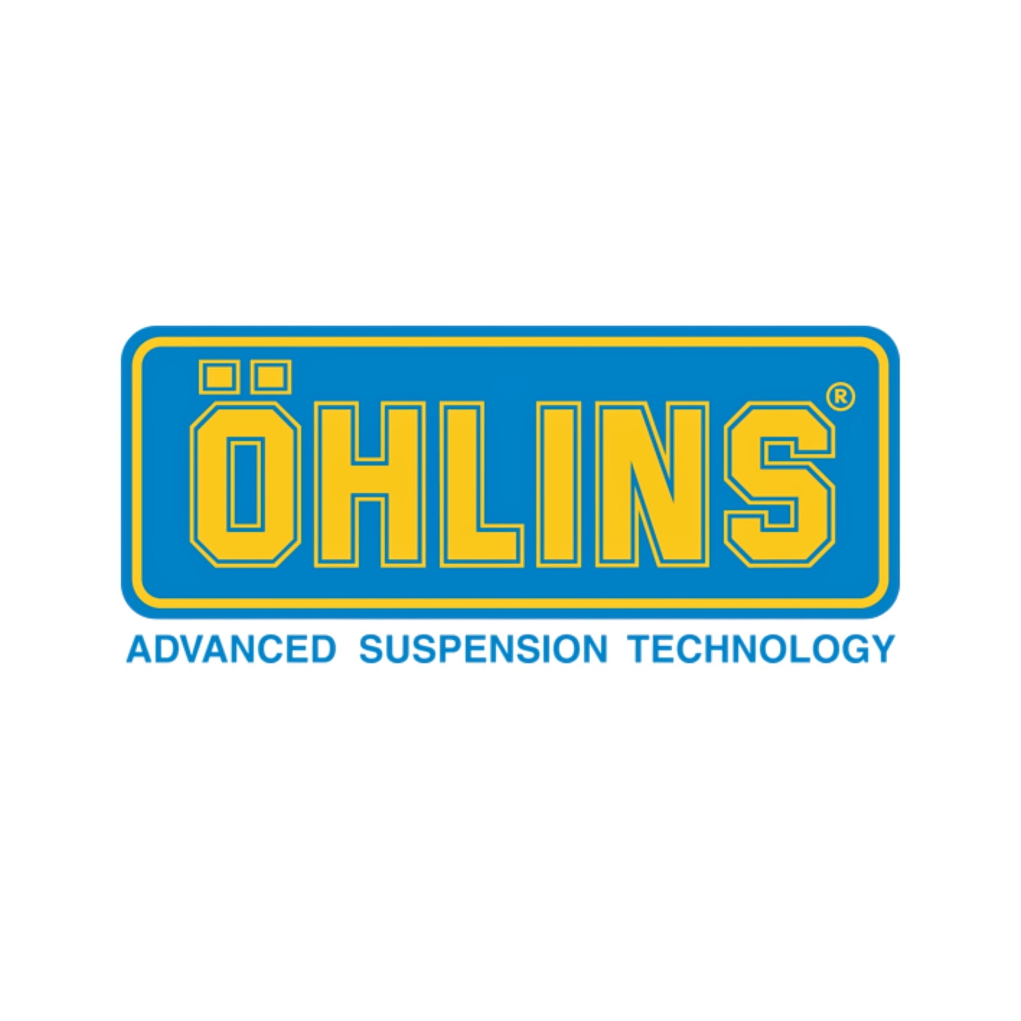 Öhlins logo with blue and yellow colors on a white background
