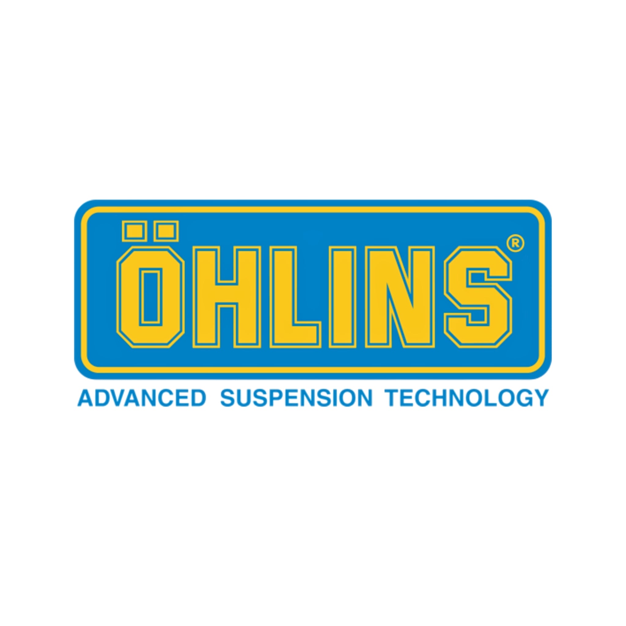 Öhlins logo with blue and yellow colors on a white background